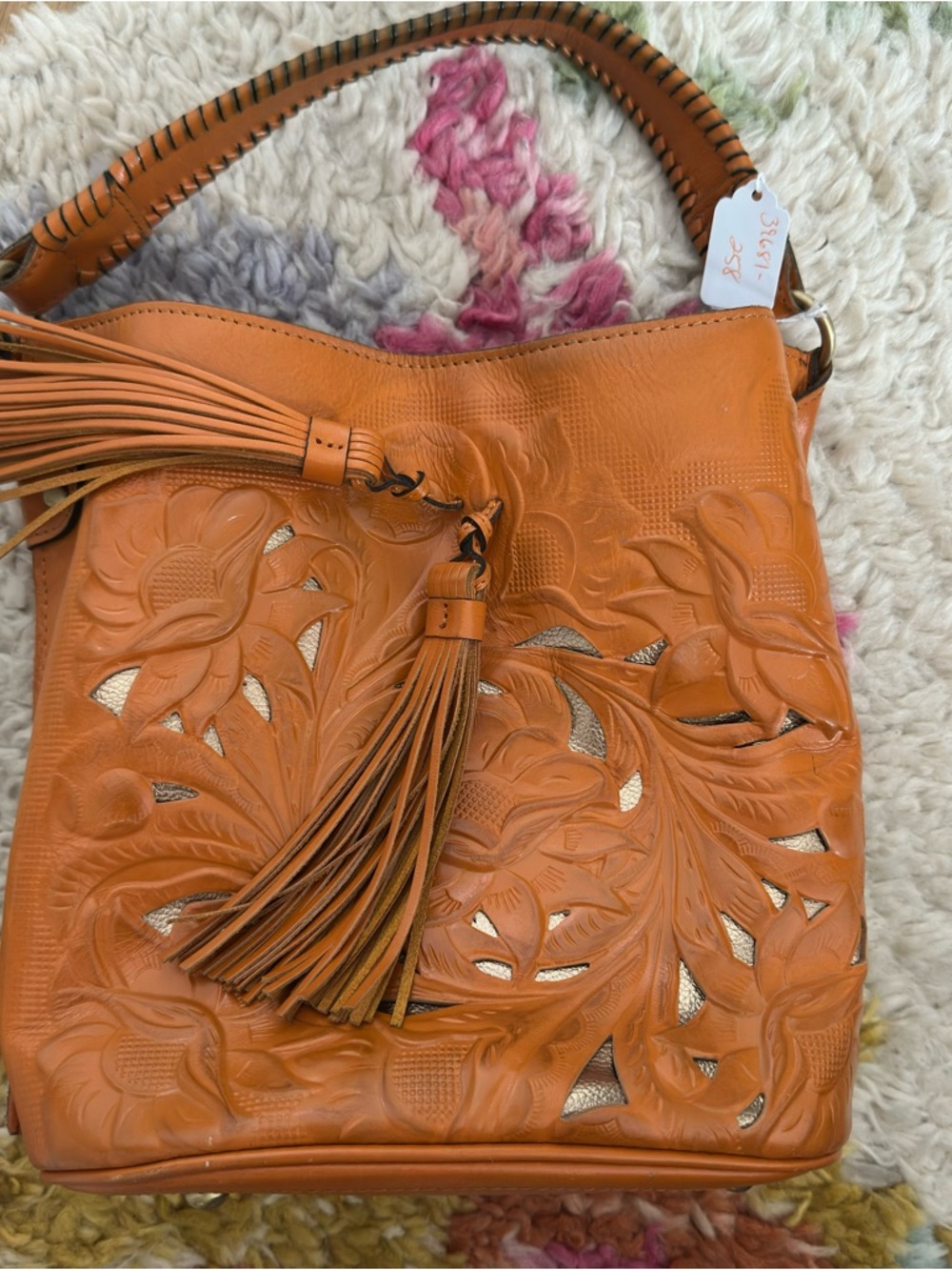 Patricia Nash Hand-Tooled Leather Tassel Hobo Bag - Cognac